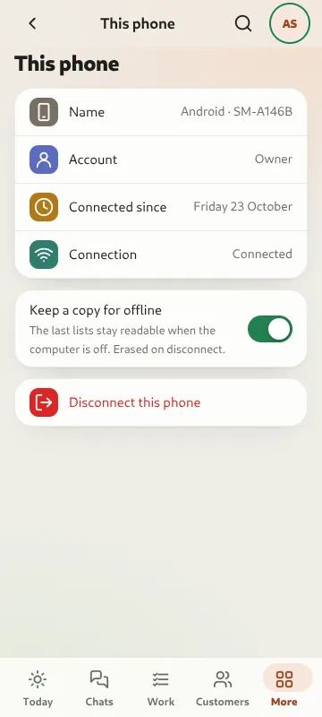 This phone: offline copy and disconnect